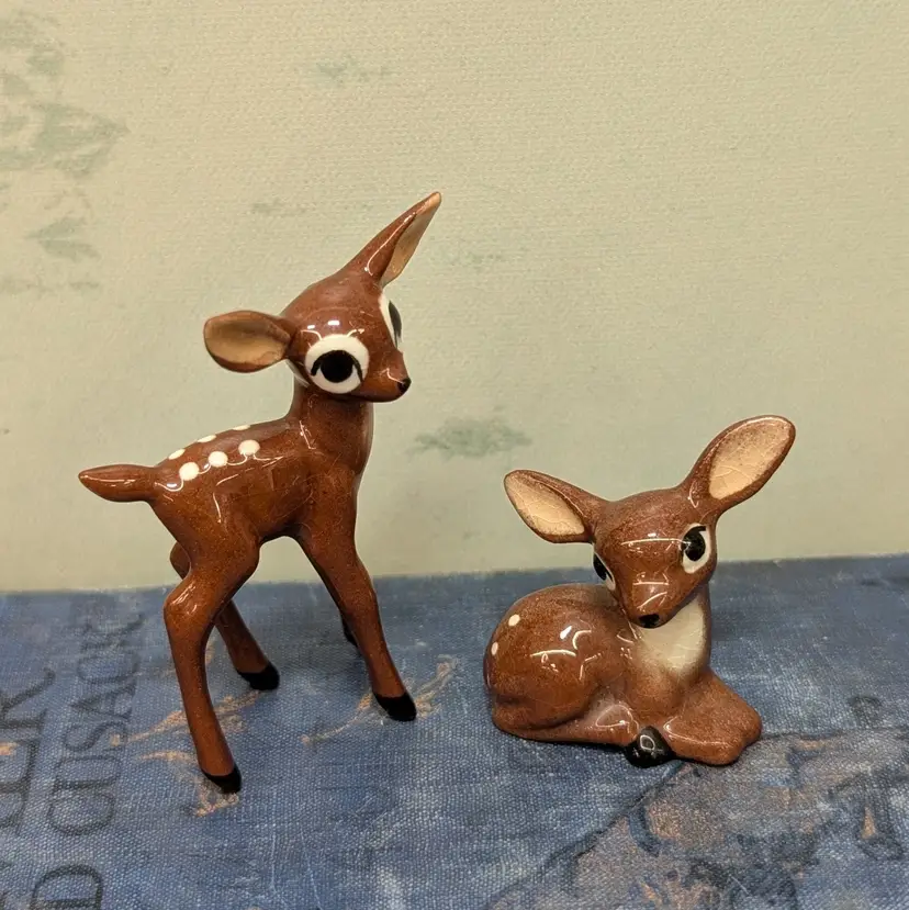 Vintage Hagen Renaker Mini Early Deer Fawns Standing and Lying Down Spotted