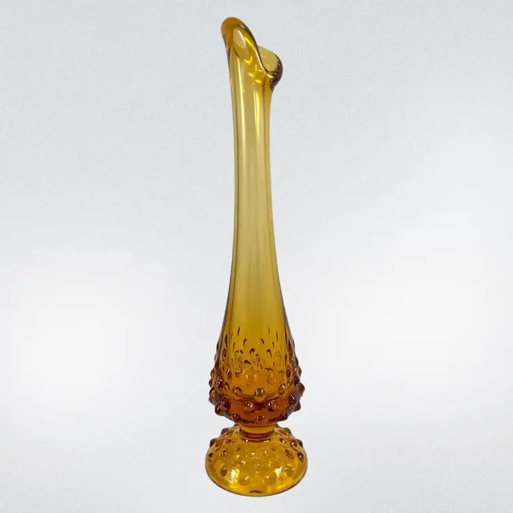 Fenton Amber Hobnail Swung Glass Bud Vase, Fenton Amber Glass Swung Vase
