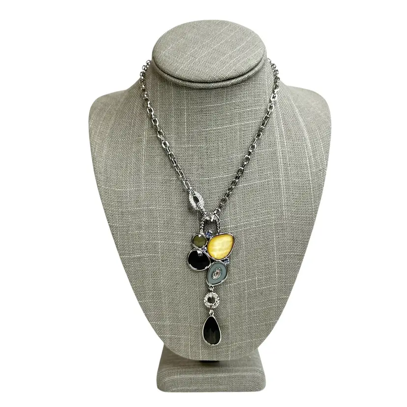 Lia Sophia Azure Multi Stone Colored Silvertone Pendant Y Drop Necklace