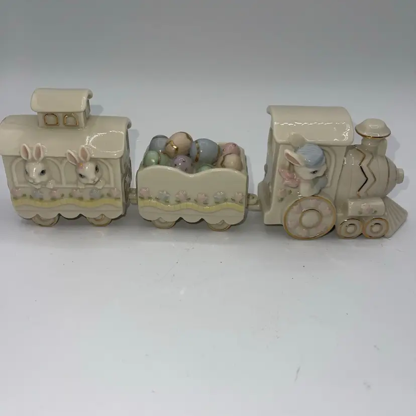Lenox Occasions Easter Train Set w/Porcelain Bunnies & Eggs 9 Inch 3 Piece Set
