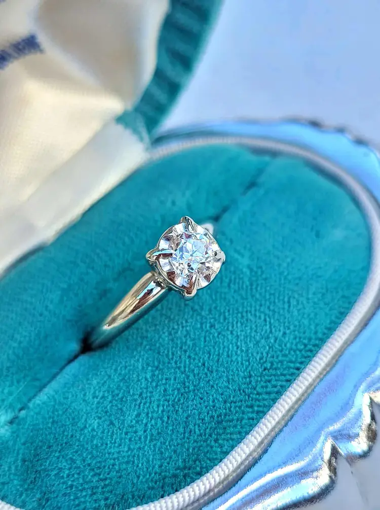 Antique 14k White Gold Old European Cut Diamond Engagement Ring Sz 6.25 -2.96g