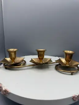 Vintage MCM  Gatco Solid Brass Candelabra | Swirled Base w/Star-Shaped Cups
10” Long X  1 3/8” Tall (Aprox)