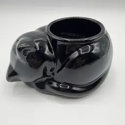 Indiana Glass Black Sleeping Kitty Tea Light Holder