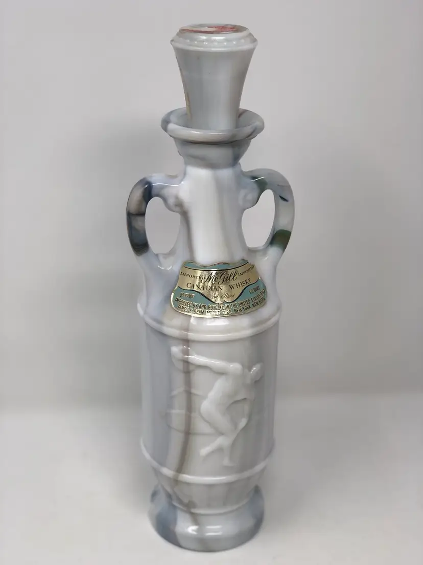 #01 Marbled Slag Glass Whiskey Decanter with Olympic Theme