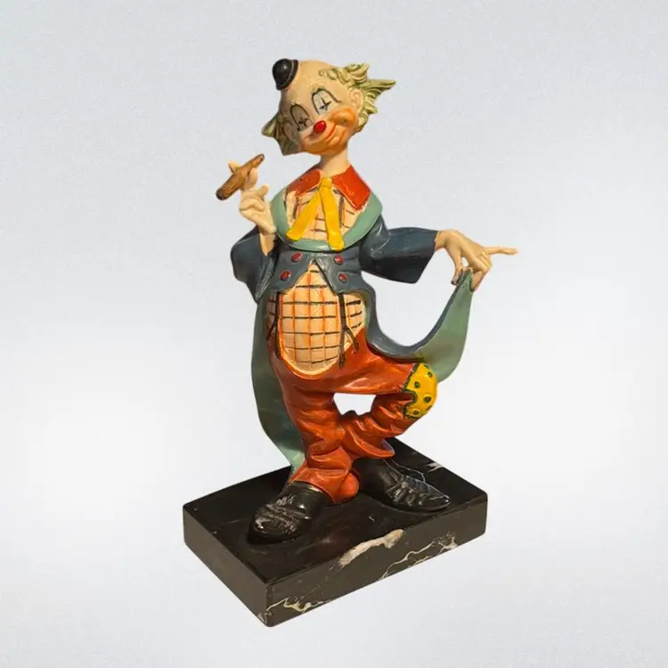 Fontanini Depose Italy 941 Smoking Clown Figurine On Carrara Marble Base Vintage