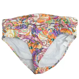 $56 Ralph Lauren Women's Print Paisley Majestic Shirred Hipster Bikini Swim Bottom Red Size 14