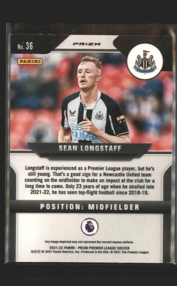 2021-22 Panini Prizm Premier League #36 Sean Longstaff Green Wave - ( 138 ) - Newcastle United