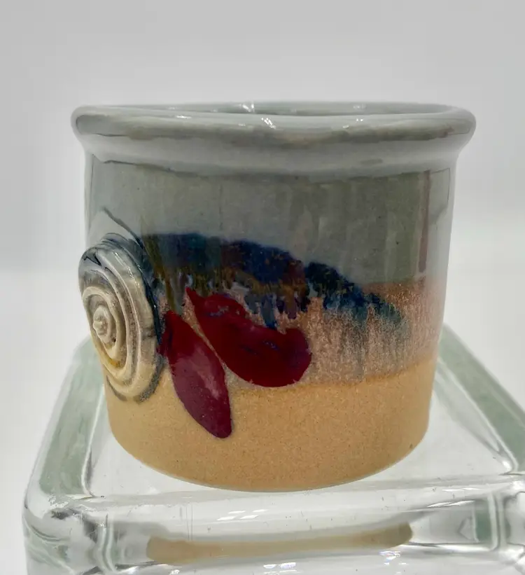 Marty North Pottery Votive Candle Holder, Key West, Signed, Dusky Blue & Magenta