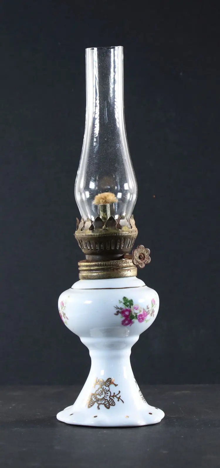 Oil Lamp Decorative White Miniature Vintage Porcelain Kerosene Lamp With Wick Roses