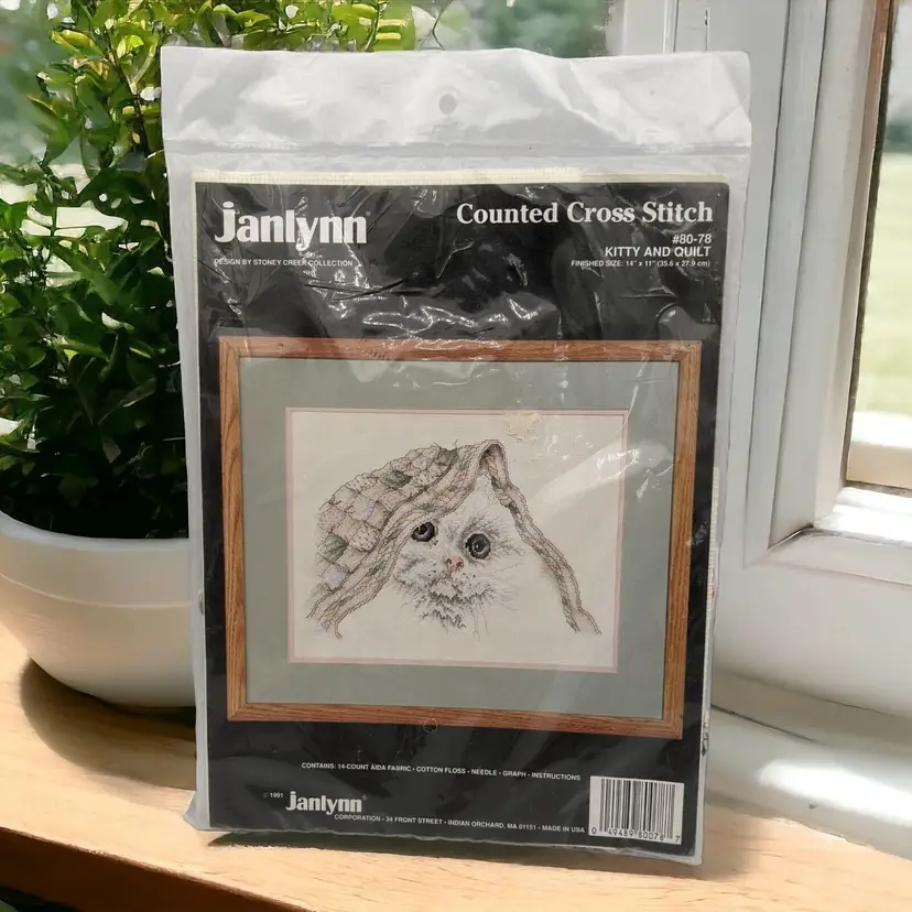 1991 Janlynn Counted Cross Stitch Kit Kitty and Quilt 80-78 Unopened 14x11 Cat