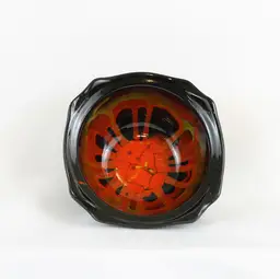 Vintage 1960s California Art Pottery Bowl Black with a Sun Burst of Color