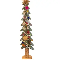 Wooden Christmas Tree Decorated With Jewelry