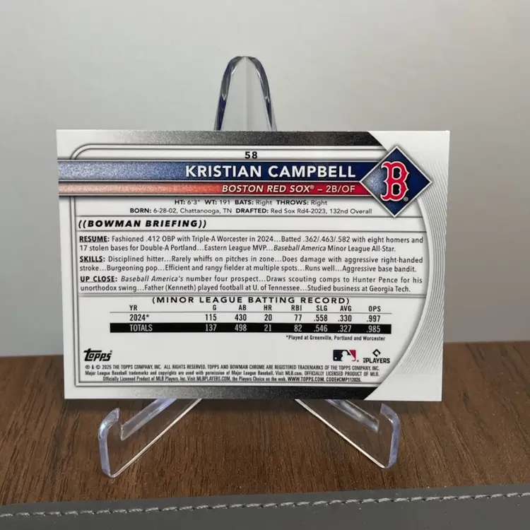 Kristian Campbell (Boston Red Sox) 2025 Topps Chrome Sapphire Rookie Card