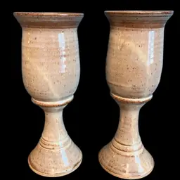 VTG Rustic Stoneware Pottery ~ Wine Chalice Set Of 2 ~ Sexton Signed Lowell,NC