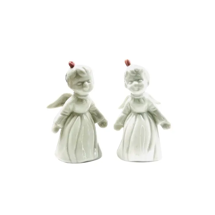 2 ANGELS White Porcelain with Pink Rose Approx 3 x 1 1/2”