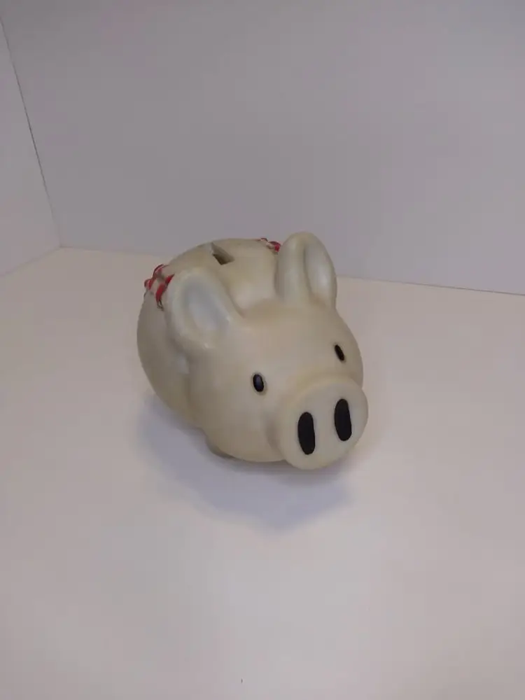 Vintage Baseball Pig Piggy Bank With Stopper Hard Resin Textured Laces