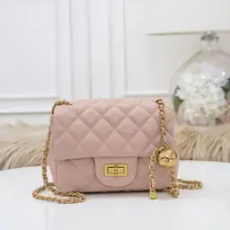 Quilted Pink HandBag w/Ball Chain - Leather