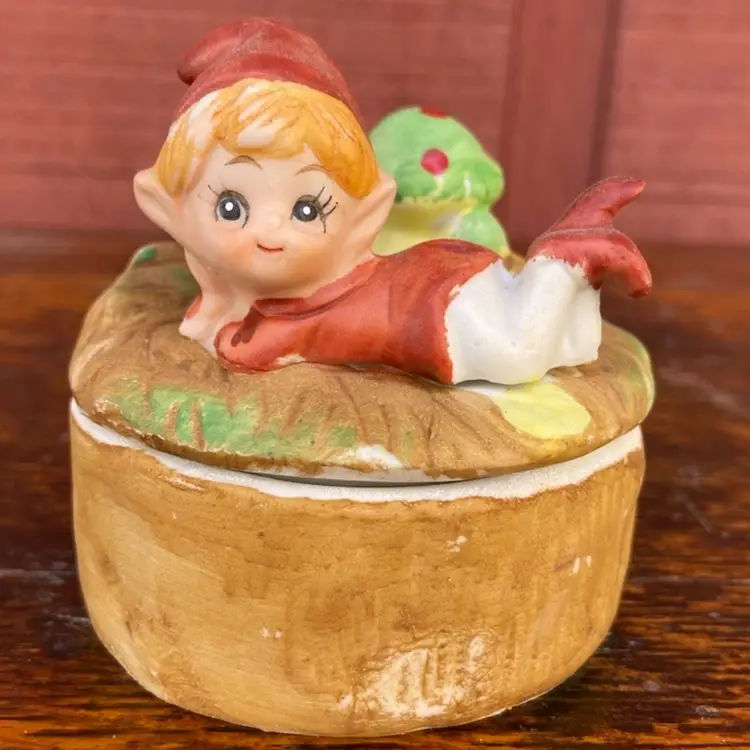 Homco Elf / Pixie & Mushroom Trinket Box #5404