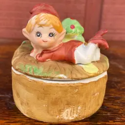 Homco Elf / Pixie & Mushroom Trinket Box #5404