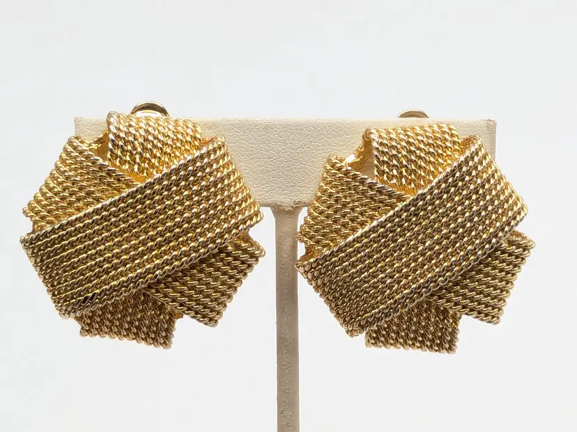 Vintage Les Bernard Gold Tone Textured Clip-On Earrings