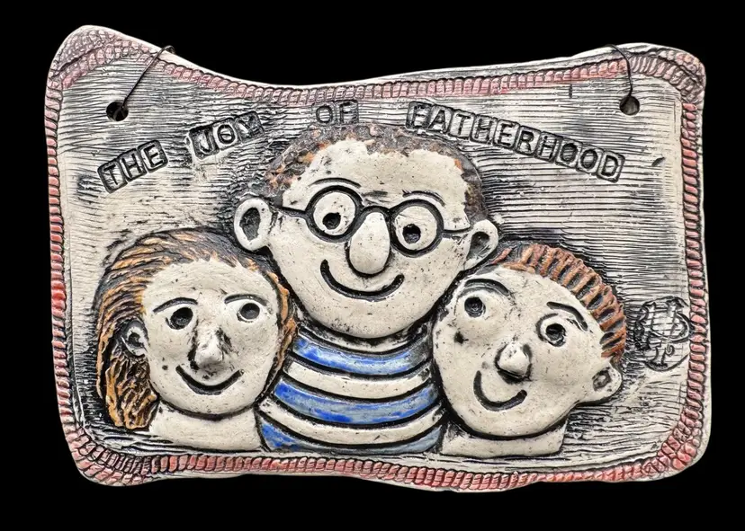 Signed Studio Art Pottery Hanging Wall Plaque The Joy of Fatherhood Children Dad