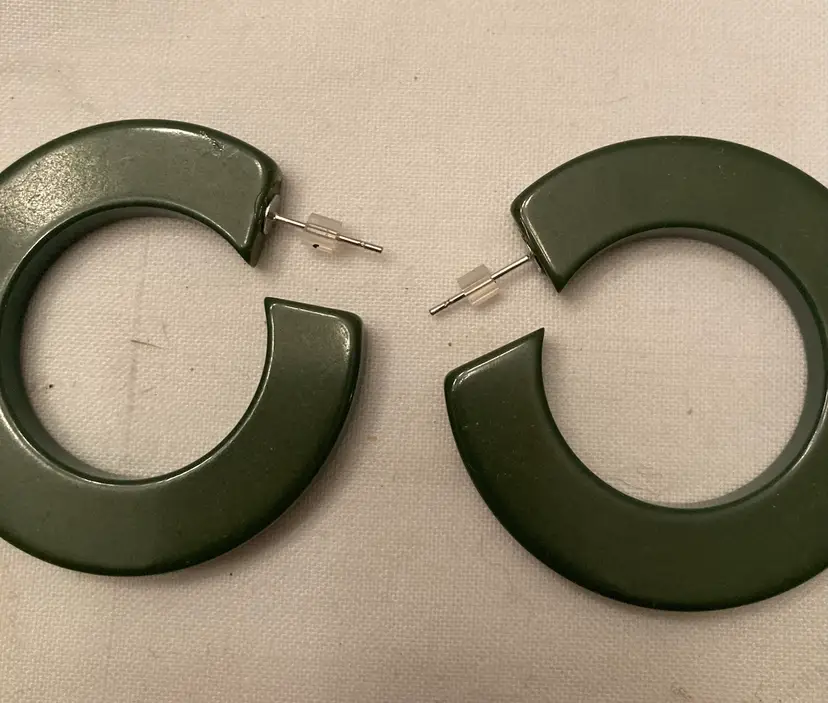 Green Bakelite Pierced Earrings