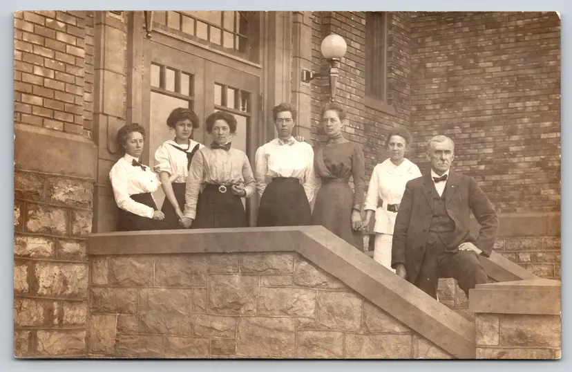 Postcard RPPC Women Holding Hands Women's School Group Class Photo Students or Teachers Real Photo