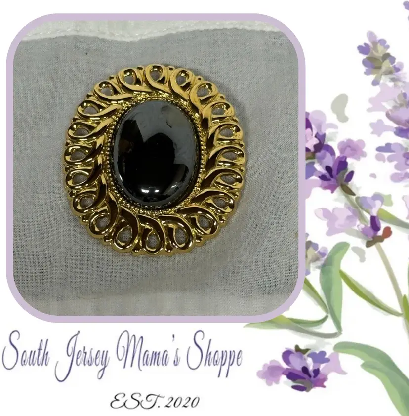 Vintage Gold Tone Scarf Clip With Hematite Stone Middle