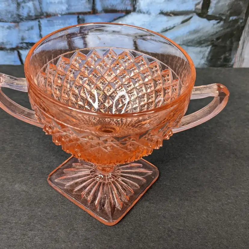 Pink Depression Glass Miss America Sugar bowl Open Double handle