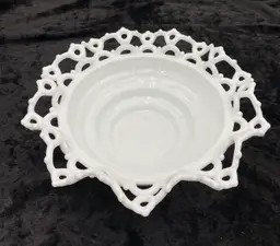 Antique Atterbury & Co. Milk Glass Bowl, Crimped "Dancing Sailors" Pattern