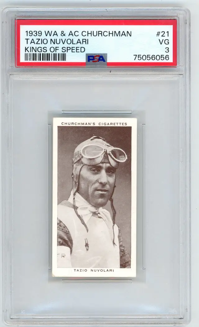 1939 WA & AC Churchman TAZIO NUVOLARI Kings of Speed #21 PSA 3 VG