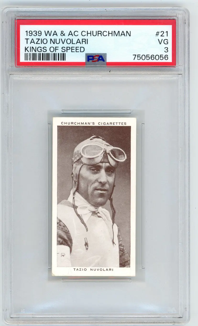 1939 WA & AC Churchman TAZIO NUVOLARI Kings of Speed #21 PSA 3 VG