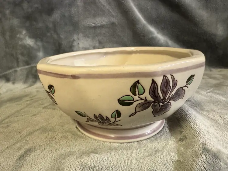 Vintage AAA Imports Pottery Bowl Flower Pot Planter Purple Flowers Orchid MCM