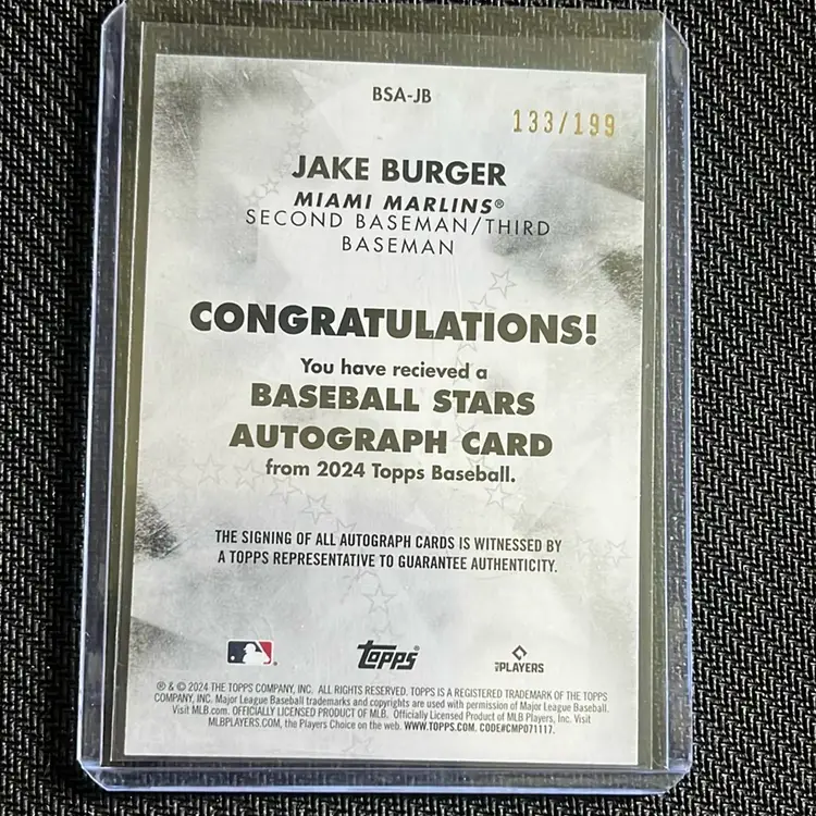 2024 Topps Jake Burger Auto /199 – Miami Marlins – Sticker Autograph