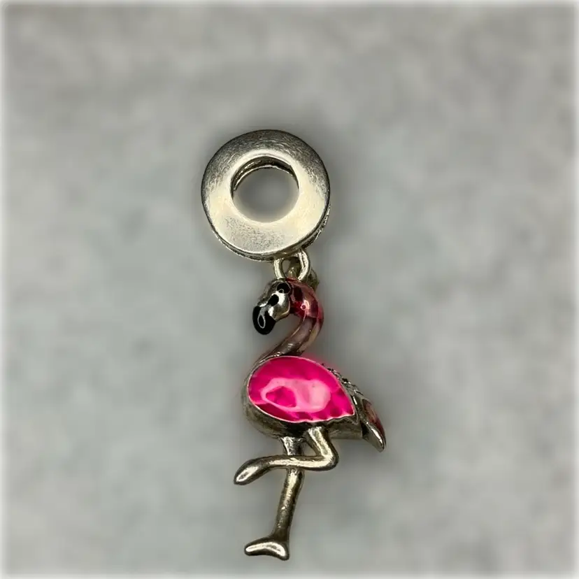 .925 Sterling Silver Flamingo Charm Bead For Slide Bracelet 3D Maker Mark S