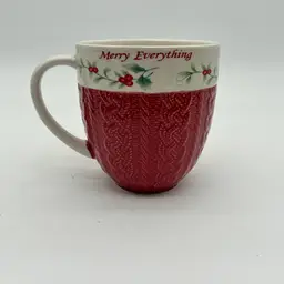Pfaltzgraff Winterberry Merry Everything Mug Red Cable Knit Christmas Holiday