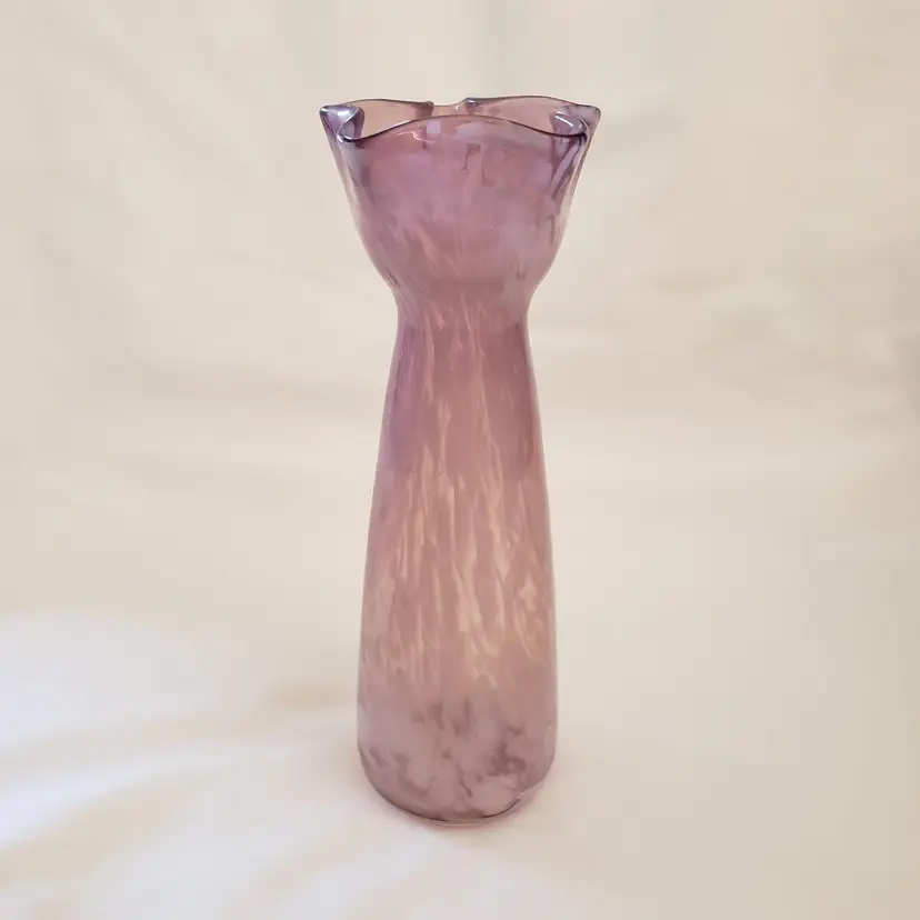 Art Glass Bud Vase Handblown Purple with White 8¼" Tall Unbranded Vintage