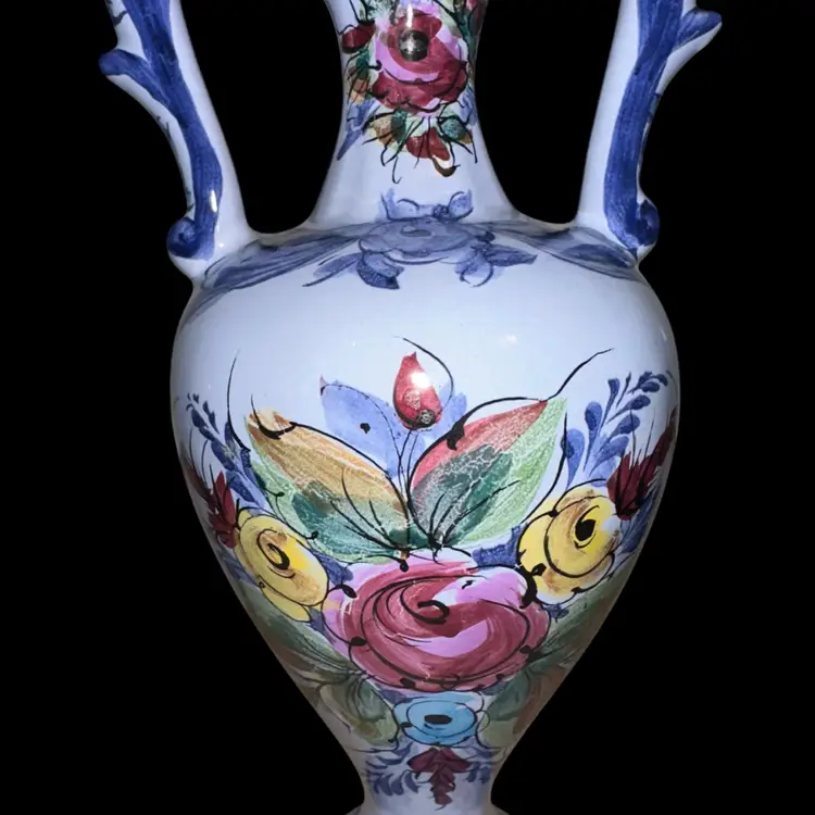 Floral Double Handled 10 3/4” Vase Portugal