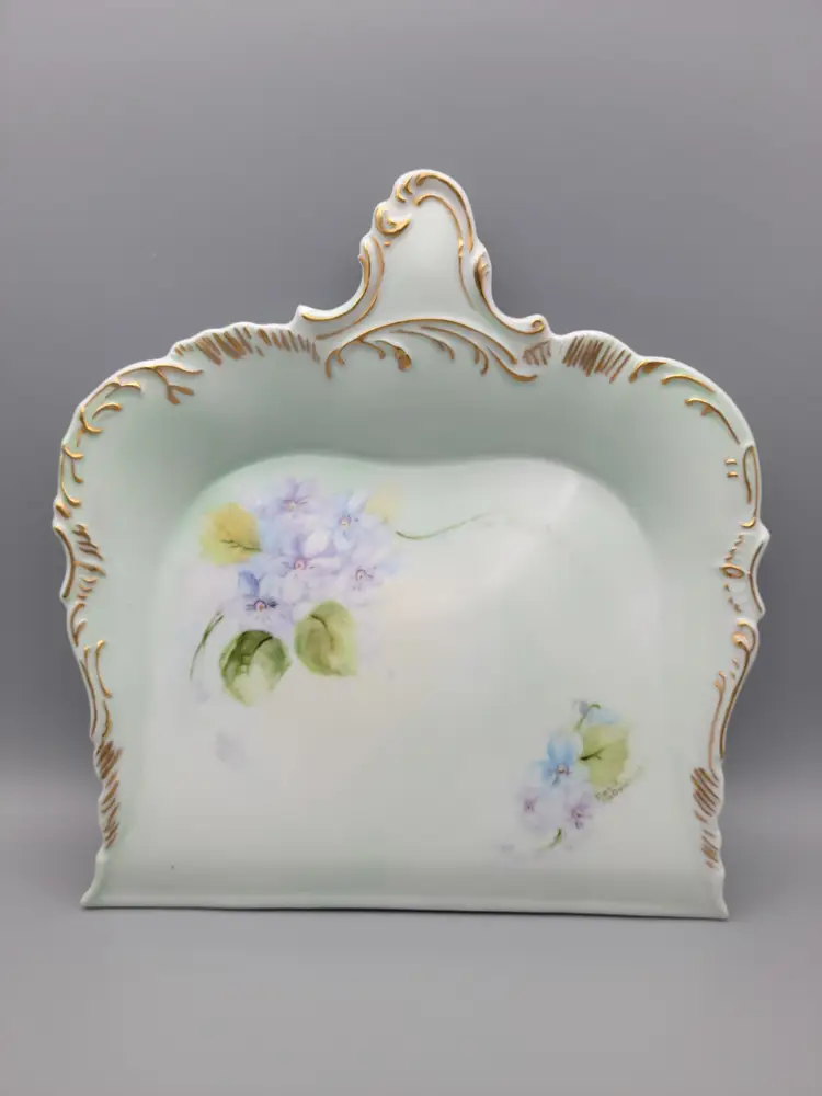 Vintage Hand Painted Ceramic Silent Butler Crumb Catcher Tray Signed by Artist