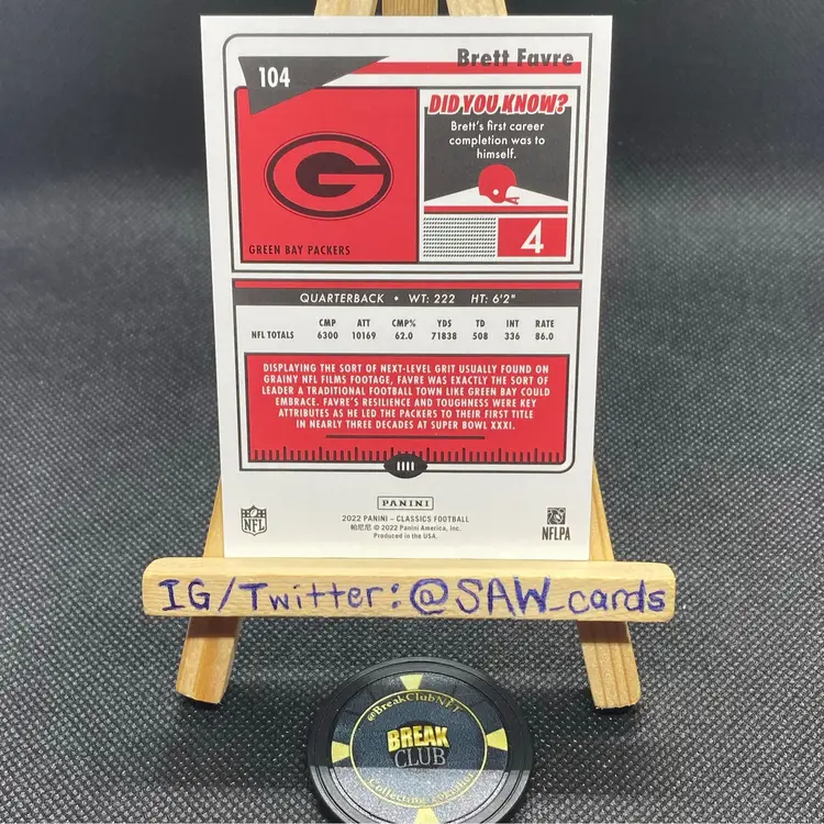 2022 Classics Brett Favre Red Back /99 Green Bay Packers