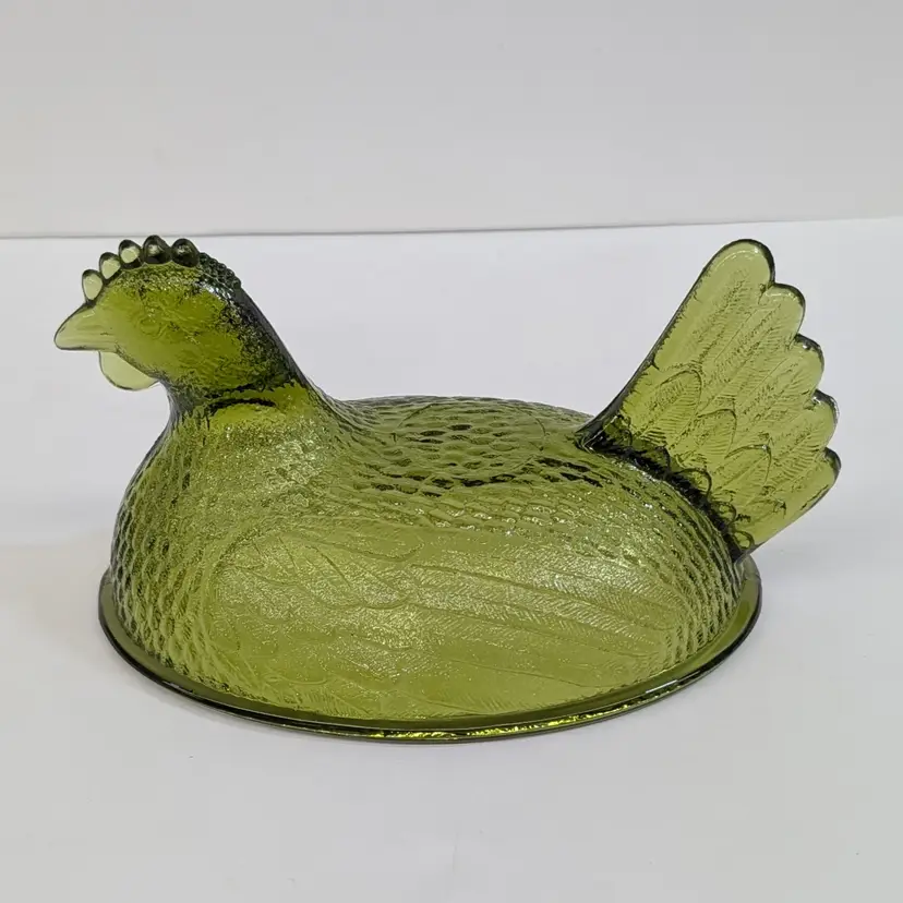 Vintage Indiana Glass Olive Green Hen On Nest TOP ONLY 7" Replacement