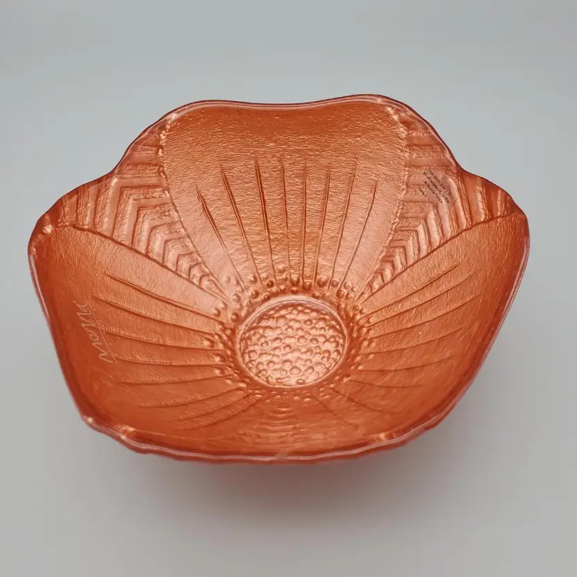 Monna Glass Bowl Marigold Color Handmade Flower Pattern From Turkey Embossed EUC