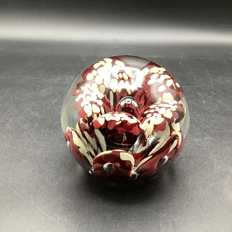 3471-Joe Zimmerman Signed Burgundy And Beige Paperweight, 1991