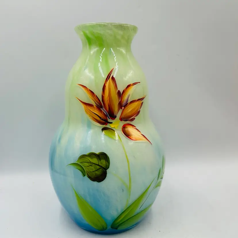 Fenton Dave Fetty Hand Painted Vase Bird Of Paradise K 8199 Blue Green  160/200
