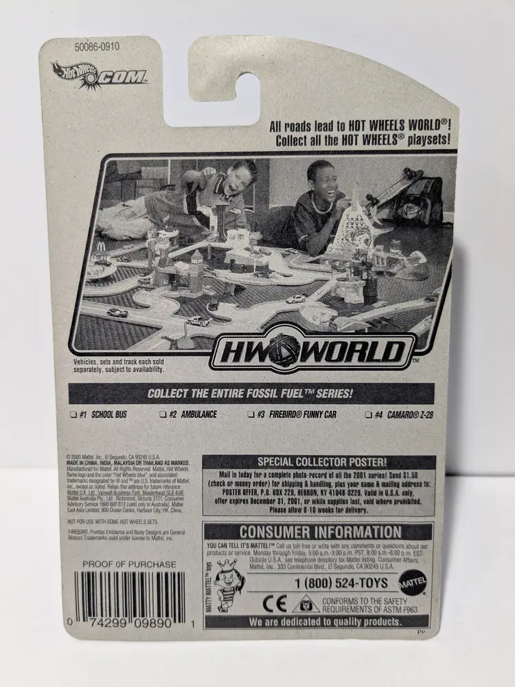 2001 Mattel Hot Wheels Fossil Fuel Series T-REX '77 Firebird Funny Car