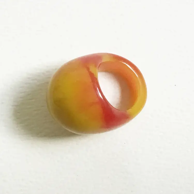 Vintage Orange & Yellow Marbled Lucite Plastic Dome Bubble Mod Ring Size 4.25