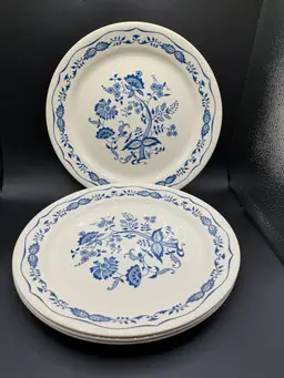 Corelle 10 1/4” Blue Floral Dinner Plates Vintage Set Of 4 Plates