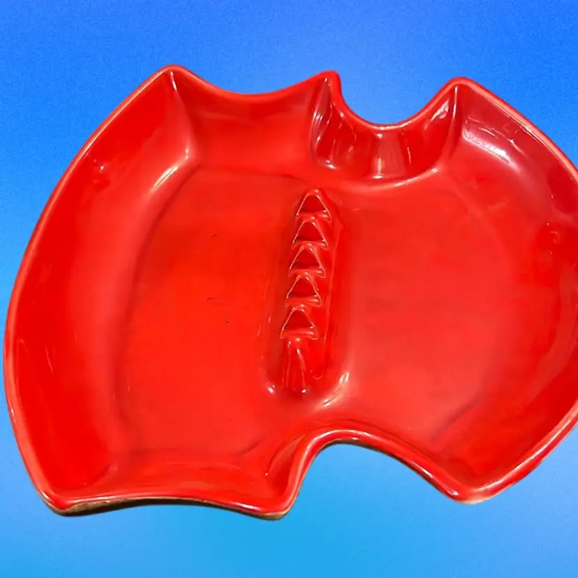 Vintage California Pottery Sequoia Ware Ashtray Vintage Red | Mid Century Modern 1960’s Ax Head, Tobacco Red Glaze Pottery Front Brown On Back