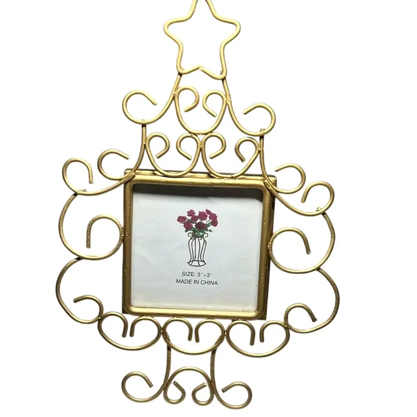 Gold Toned Picture Frame - Metal With Star On Top And Black Velvet Backing. Holds A 3x 3
Picture.
