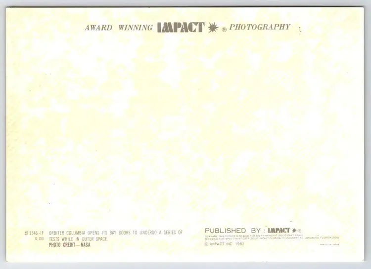 Postcard Orbiter Columbia Space Shuttle Opens its Bay Doors NASA